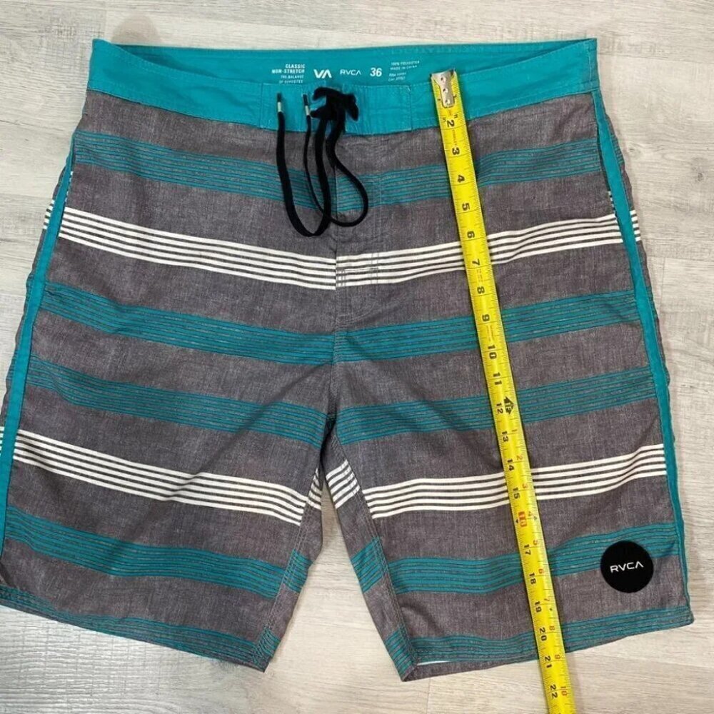 RVCA Classic Non-Stretch Board Shorts Size 36 Blue and Grey Striped - Picture 7 of 15